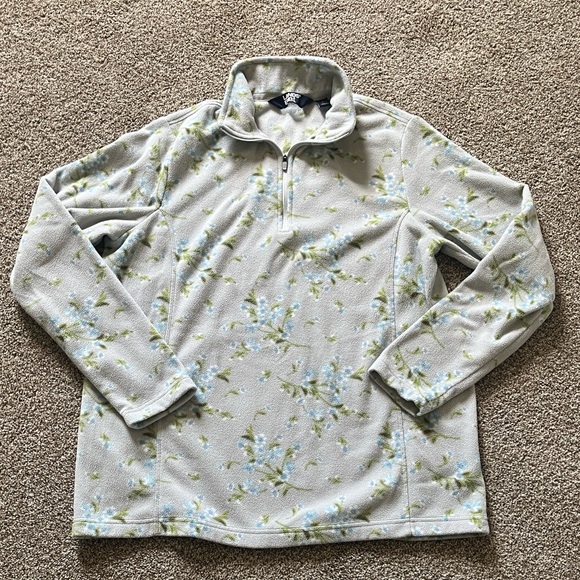Lands' End Light Gray Floral Women's Quarter Zip - Picture 1 of 4